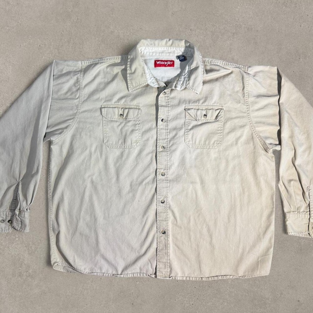 Wrangler Beige Button Up Shirt‎ Men's 2XL Workwear Western Utility Carhart Style